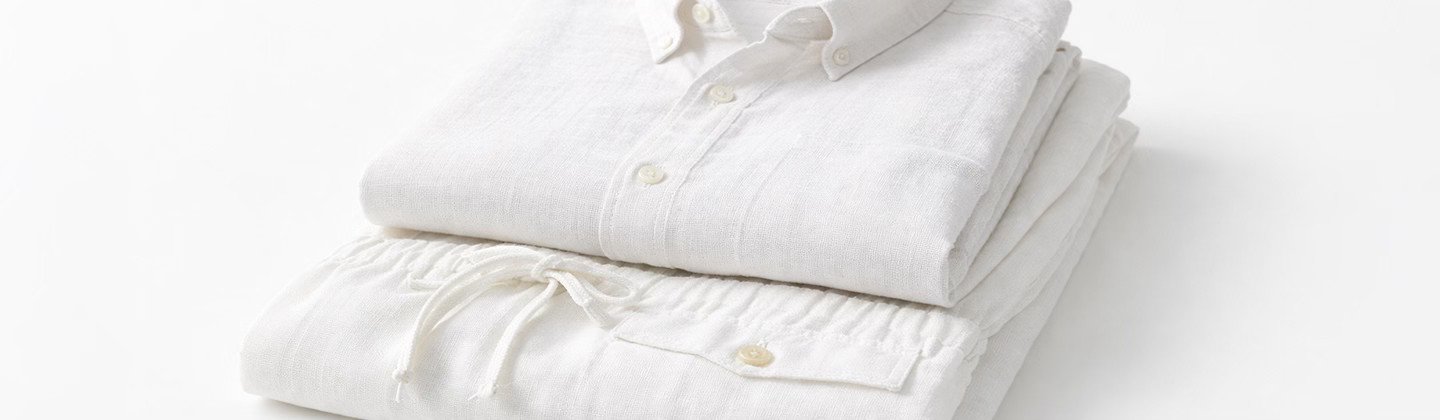Stacked white linen fabric